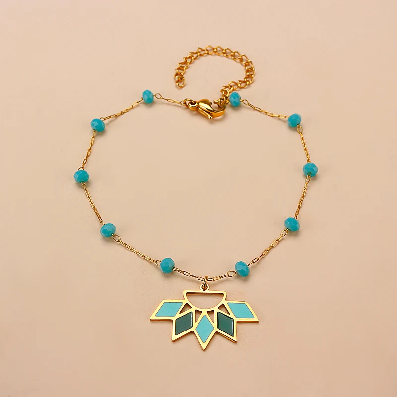 

Fancy Design Fashion Blue And Dark Green Leaf Geometry Bracelet For Lady Wholesale Women Christmas Gift, Gold