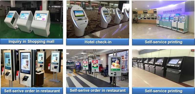 standing smart digital signage self order kiosk for restaurant with receipt printing function