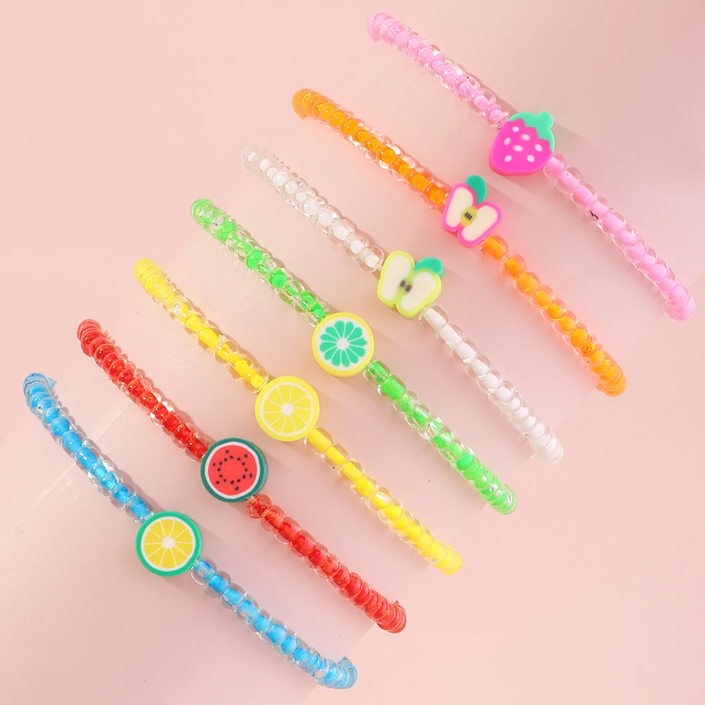 

7Pcs/set Wholesale Fashion Colourful Fruits Polymer Clay Bracelets Bohemian Citrine Crystal Bead Bracelets For Women