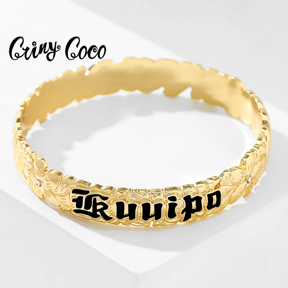 

Cring CoCo Heirloom Gold Plated Black Enamel Pearl Jewelry Bangles Wholesale Hawaiian Kuuipo Bracelets For Women Wedding, Gold plated color
