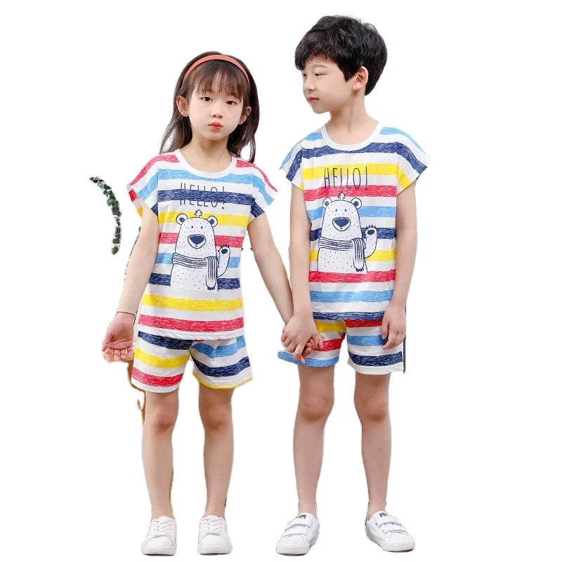 

Wholesale kids girls Short Sleeve summer spring cotton pajamas set kids clothing sleeping pijamas