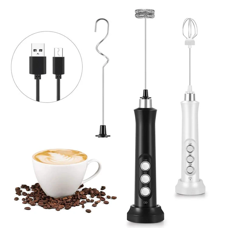 

Stainless Steel USB Milk Coffee Steamer Frother Electric Foam Maker, Black, white