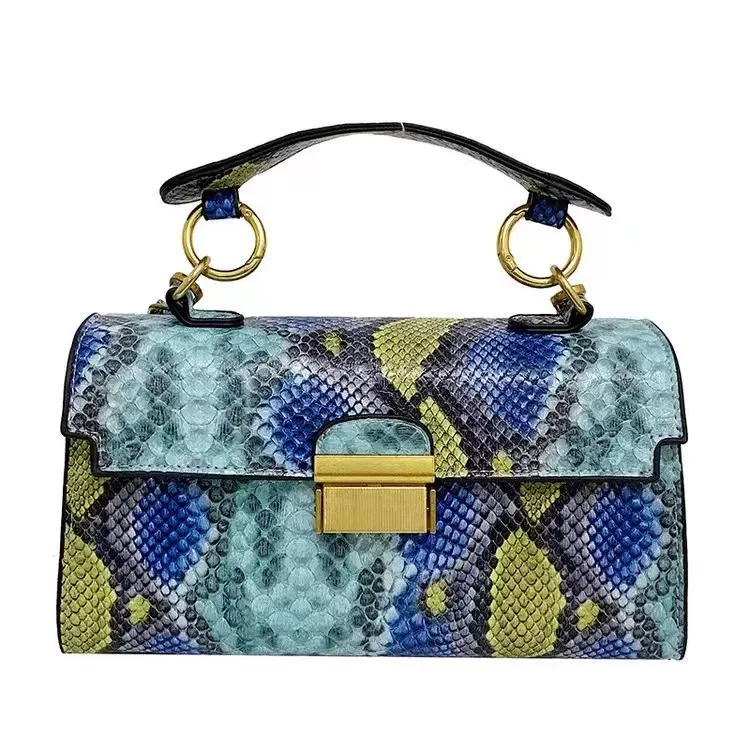 

2022 Fashion Hand Bag Female Underarm Famous Brand Luxury Women Handbag Ladies Mix Color Snakeskin Pattern Flap Square Bag