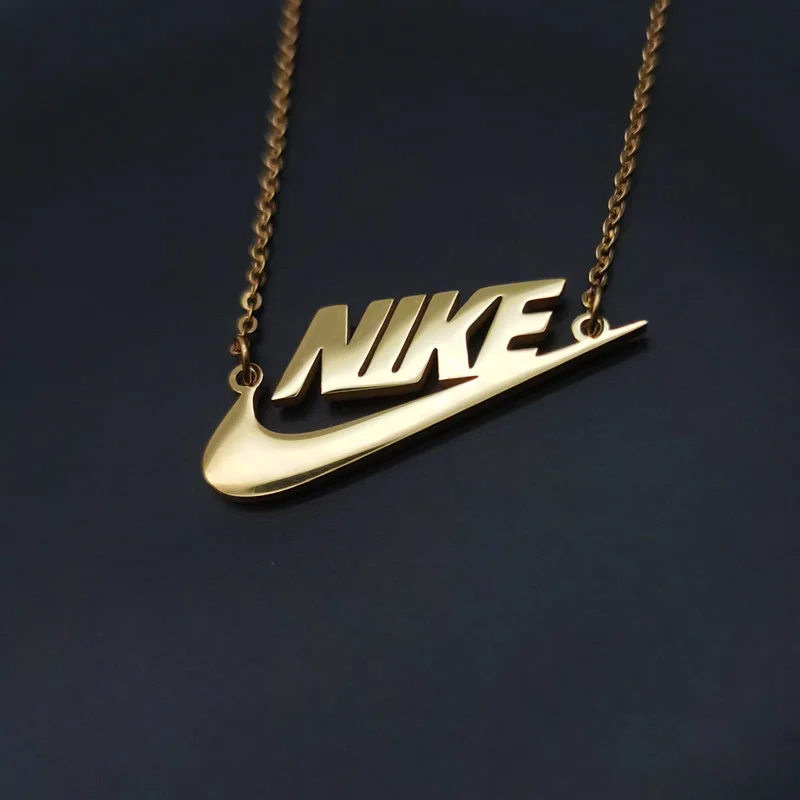 

Vintage Stainless Steel Swoosh Pendant Necklace Personalized Tick Jewelry Hollow Urban Design 18K Gold Custom Name Necklace, Silver , gold plated, rose gold