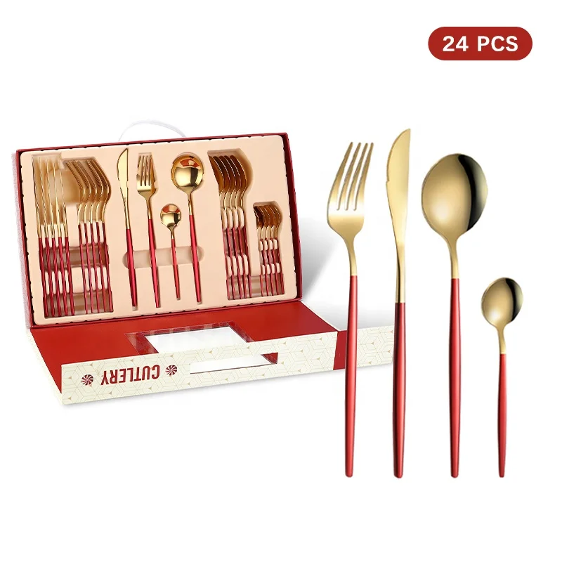 

Colorful Royal Gold Plated Knife Spoon Fork Set PVD Coating Christmas Cutlery Set for Christmas Gift, Silver/gold/rose gold/rainbow/black etc.