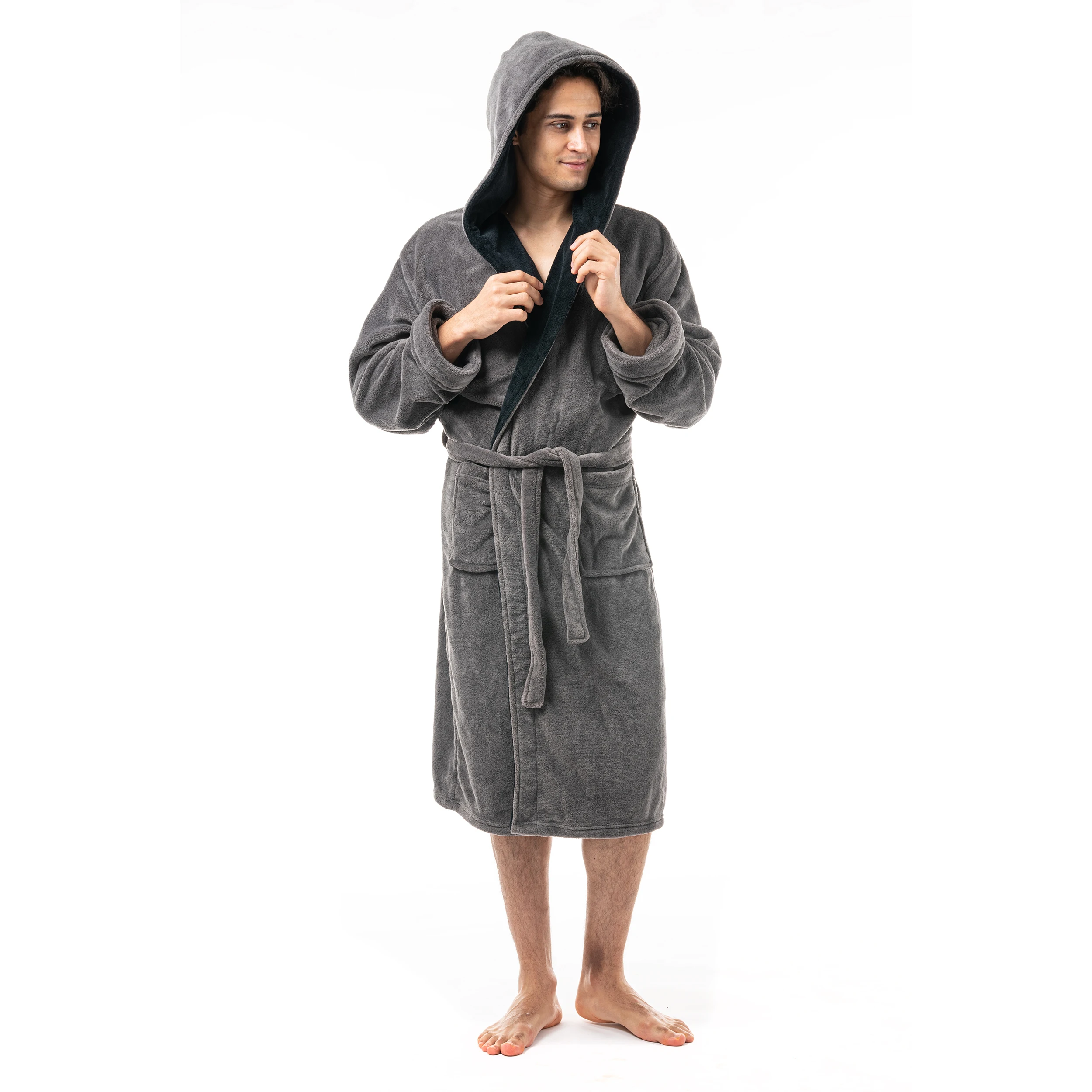 

Wholesale Unisex Flannel Fleece Men Bathrobe Luxury Kimono Fleece Pajamas Full Length Bathrobe Men Nightgown, Customized