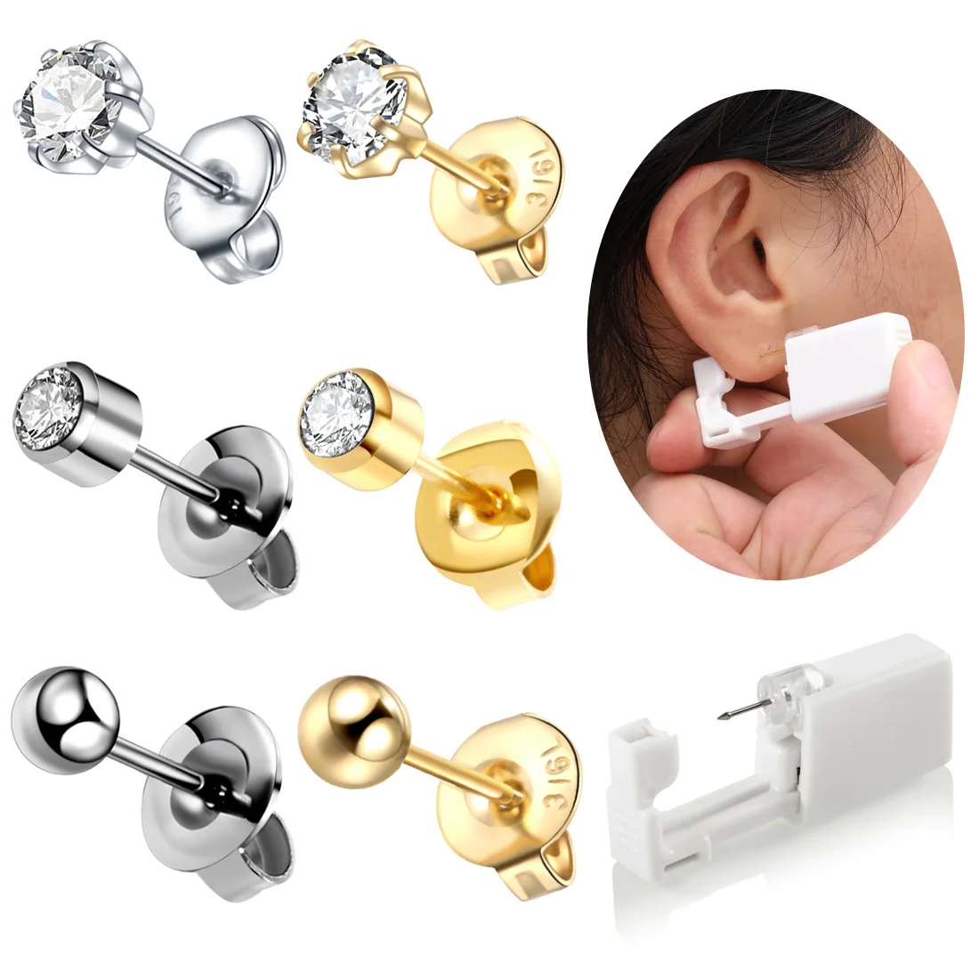 

Disposable Sterilized Ear Piercing Gun NO Pain Piercer Machine Kit Cartilage Tragus Ear Lobe Piercing Built-in Ear Stud Body