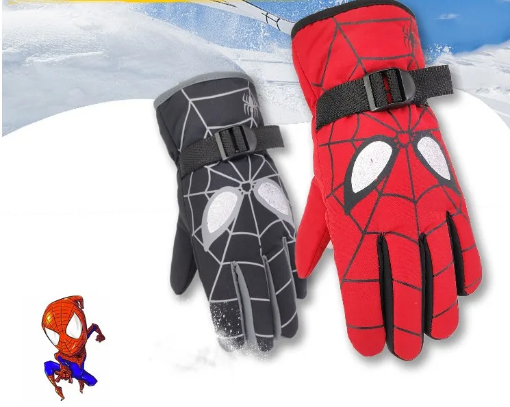 2019 Winter Boys Gloves Kids Spiderman Skiing Snow Gloves Waterproof Windstopper