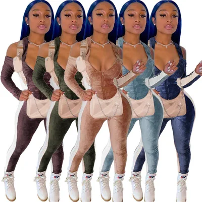 

Winter Outfits Long Sleeve Velvet Bodycon Jumpsuit Rompers Woman Sexy One Piece Jumpsuits Off Shoulder Fall Jumpsuits for Women, Color avaliable