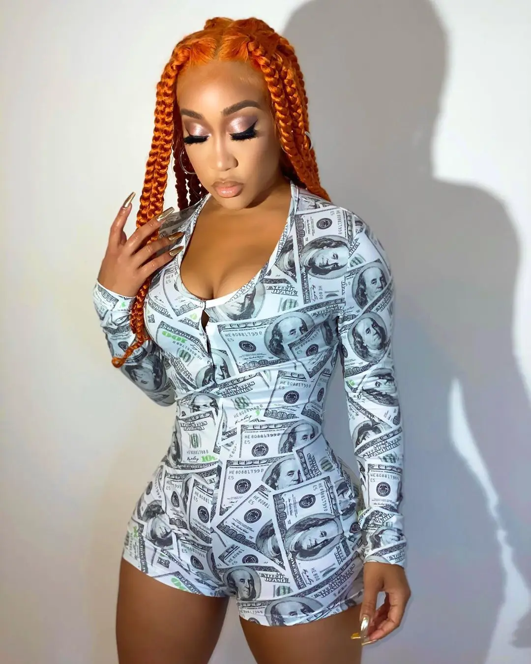 

2021 new style money digital print pajamas sleepwear adult nightwear onesie for women