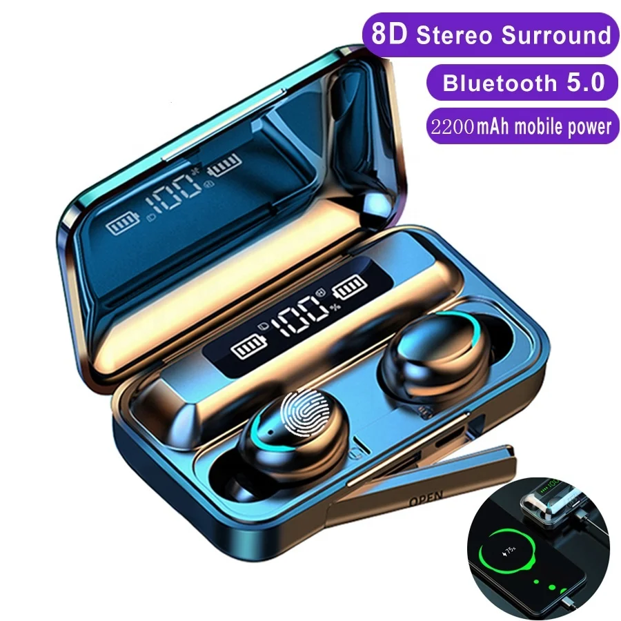 

2020 Hot Sale Wireless Earphones BT 5.0 tws mini bt earphones headphones mini bt earbuds with charging box, Black
