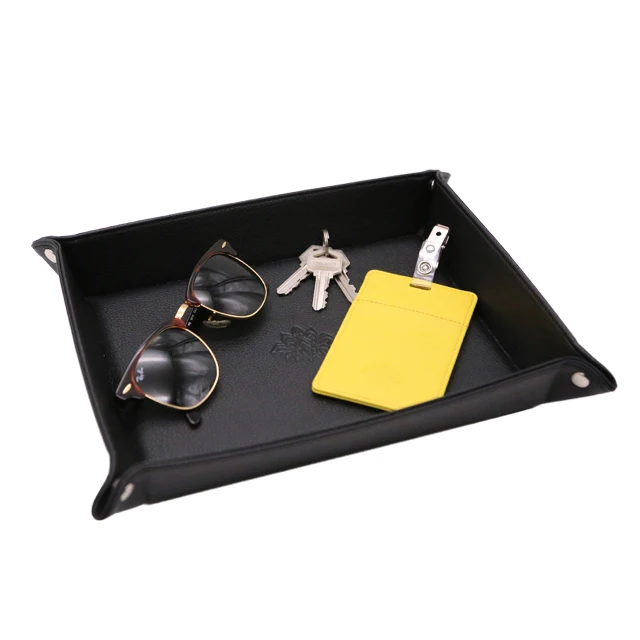 

hot sale organizer desk office set custom business mens valet pu leather tray, Black