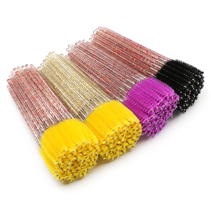 

Eye lash glitter spoolie wholesale disposable colorful mini private label plastic handle wands hot pink mascara brush, 88 types