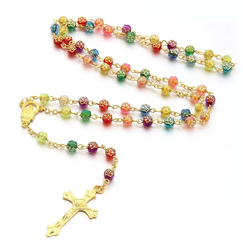 

Rosary Catholic Necklace Cross Pendant Necklace Jesus Chain Rose Necklace, Colors