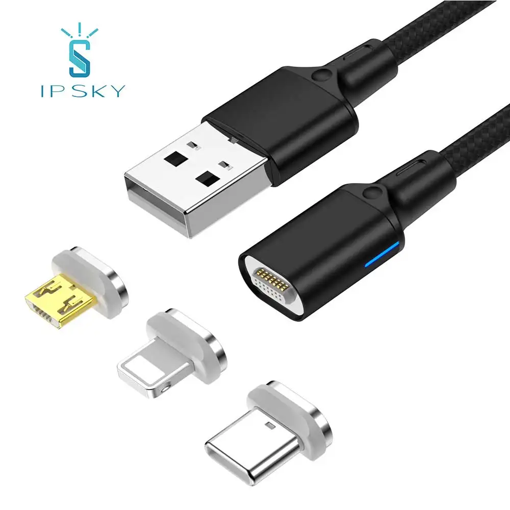 

IPSKY nylon braided 3 in 1 connectors data transfering magnetic mobile charging cable