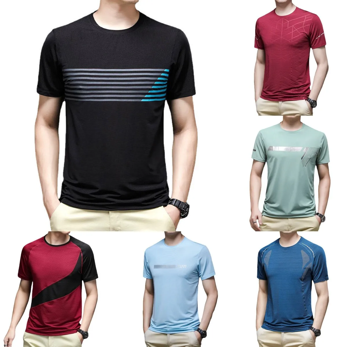 

wholesale Men's Casual T Shirt OEM Logo Round Collar T Shirt Men Slim Fit Summer Thin Ice Silk Stretch Plain T-Shirts Men