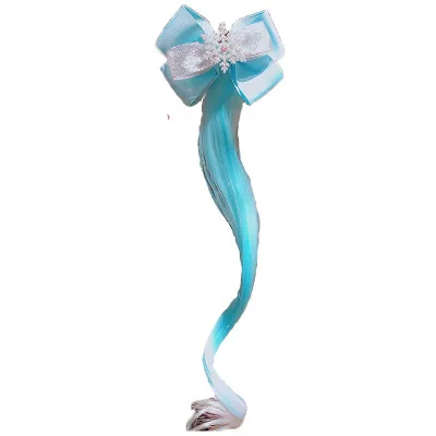 

1 Pc Blue Cute Bow Long Wig Hairpin Headdress for Girls, As pictures