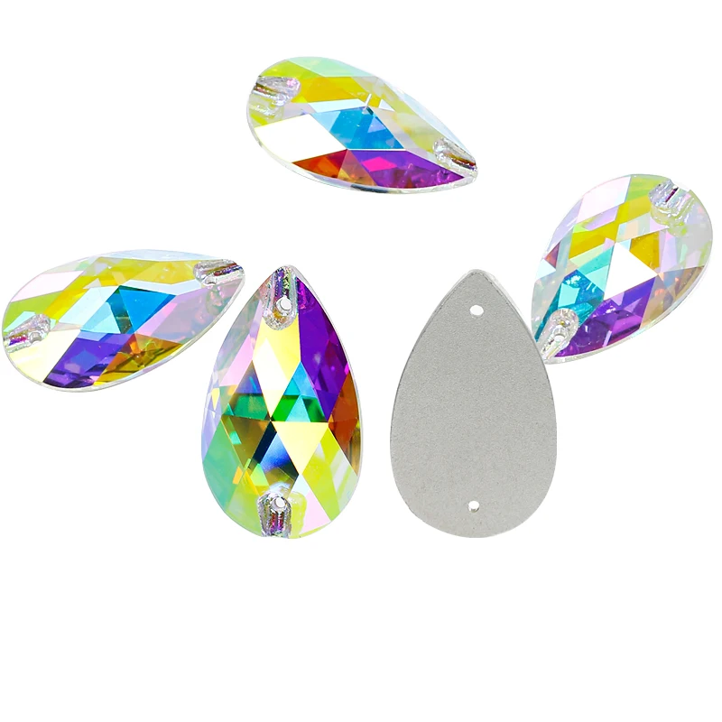

Dongzhou 4065 Drop shape sew on rhinestones Crystal AB 12*7MM 18*11MM with 2 holes stones for Garment