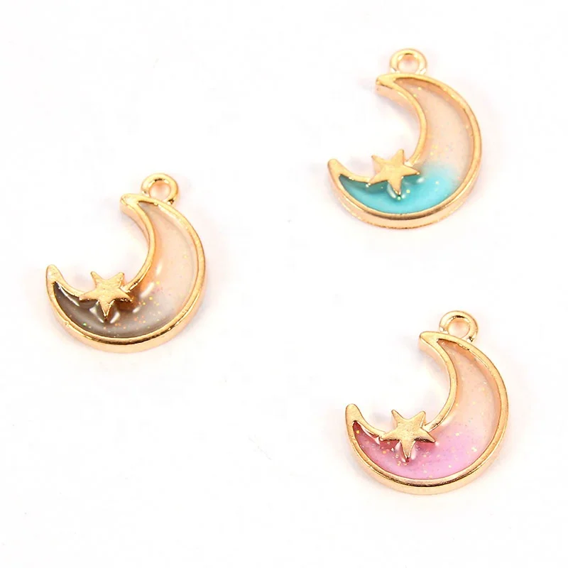 

Fashion Oil Drop Charms Moon and Star Enamel Charms Moon Shape Pendant Charms For DIY Bracelet Necklace women girls pendant, Picture show
