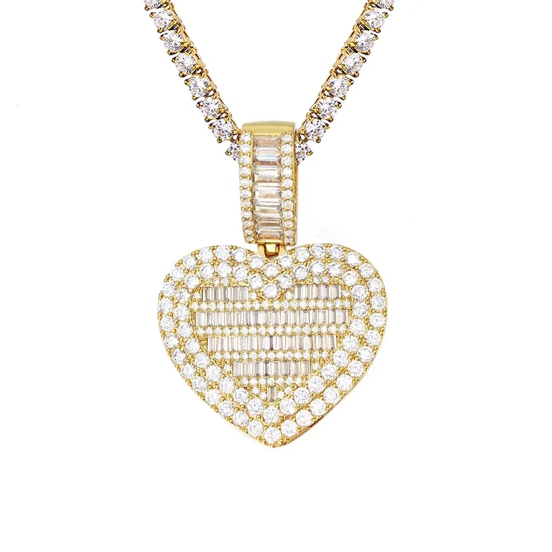 

baguette cubic zirconia iced out women bling choker necklace sublimation gold heart necklace