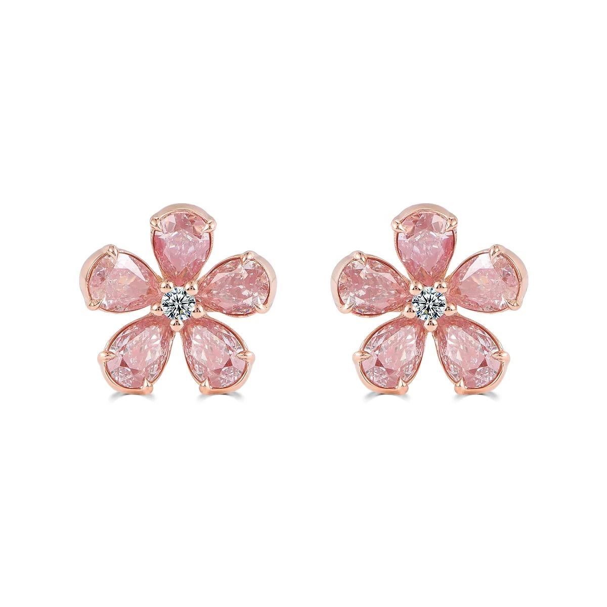 

Simple Design 925 Sterling Silver Jewelry Rose Gold Plated Pink Diamond CZ Flower Stud Earrings