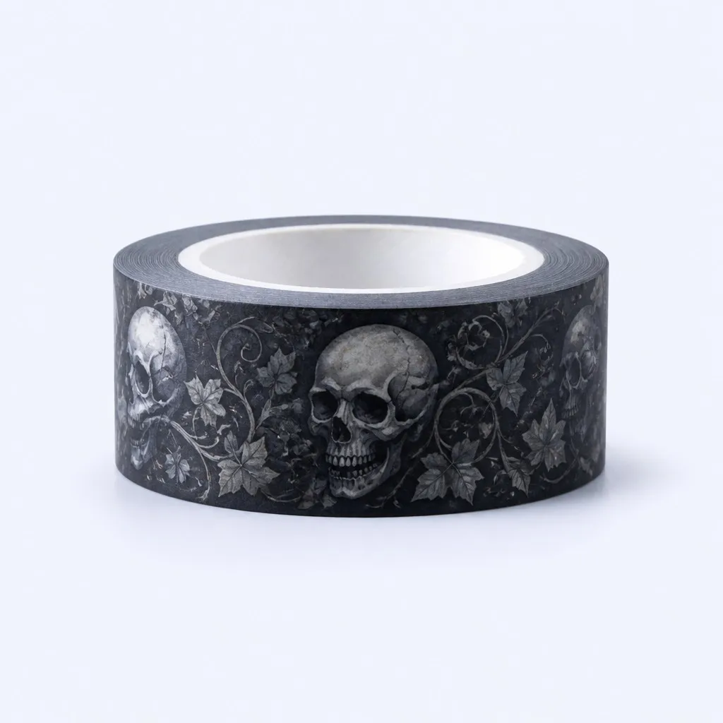 Dark gothic washi tape &mdash; dramatic angled studio shot