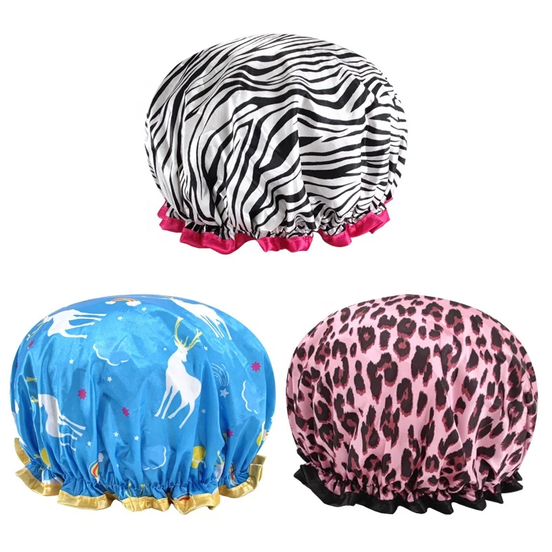 

Large Shower Caps for Women Long Hair, Reusable Double Layer Waterproof Shower Hair Bath Cap, Stylish Satin Hair Bonnet,