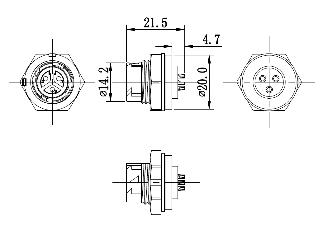 8a Solder Terminal Panel Mount 4 Pin Waterproof Circular Connector With