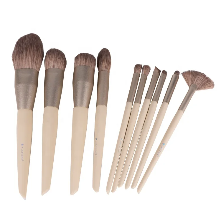 

Top Seller 10Pcs Powder Foundation Eyeshadow Makeup Brush Wooden Handle Makeup Brush Set, Pink yellow