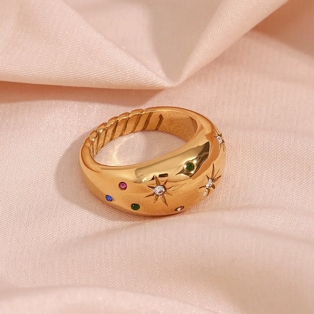 

Chunky Colorful Zircon Statement Rings 18k Gold Plated Valentines Day Gift Stainless Steel Fashion Jewelry Rings