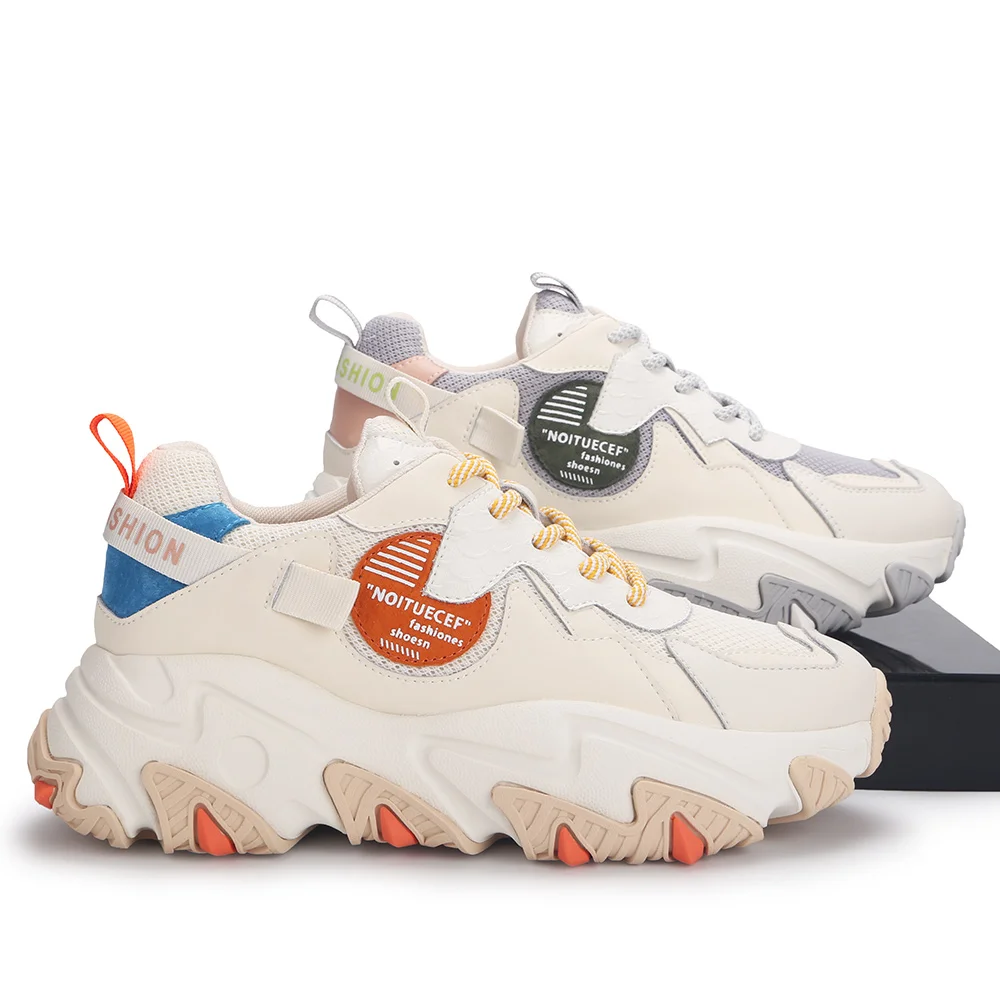 

Women's casual chunky ladies shoes female leather sport fashion comfortable sneakers