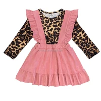 

2020 Spring Kids Clothing leopard Ruffle Top Pink Dress Baby Girls Cheetah Outfits