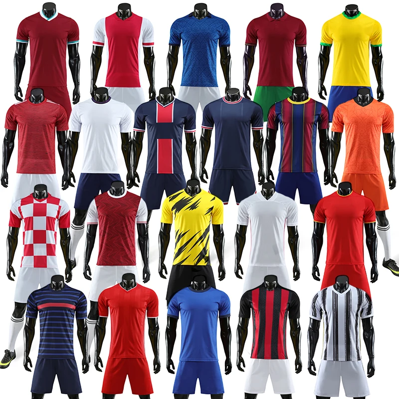 

Wholesale Football Sportswear Uniform Club Team Custom Design Kids Adult Red Black Tshirt Blank Soccer Jersey Set