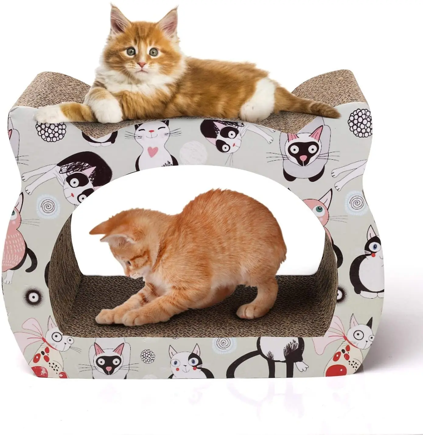 

Cat scratch Post Scratching Board Cat Shape Kitten Lounge Cardboard Scratcher with Catnip Cat Toy, Picture
