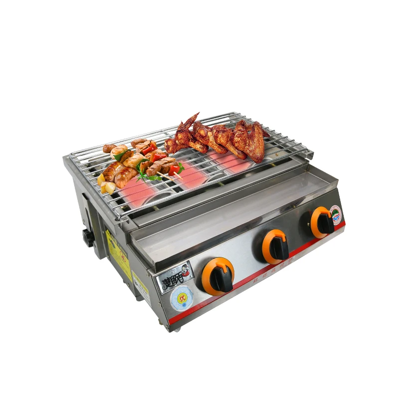 

Outdoor camping 3 burner smoker gas barbecue griller bbq rotisserie grill, Yellow