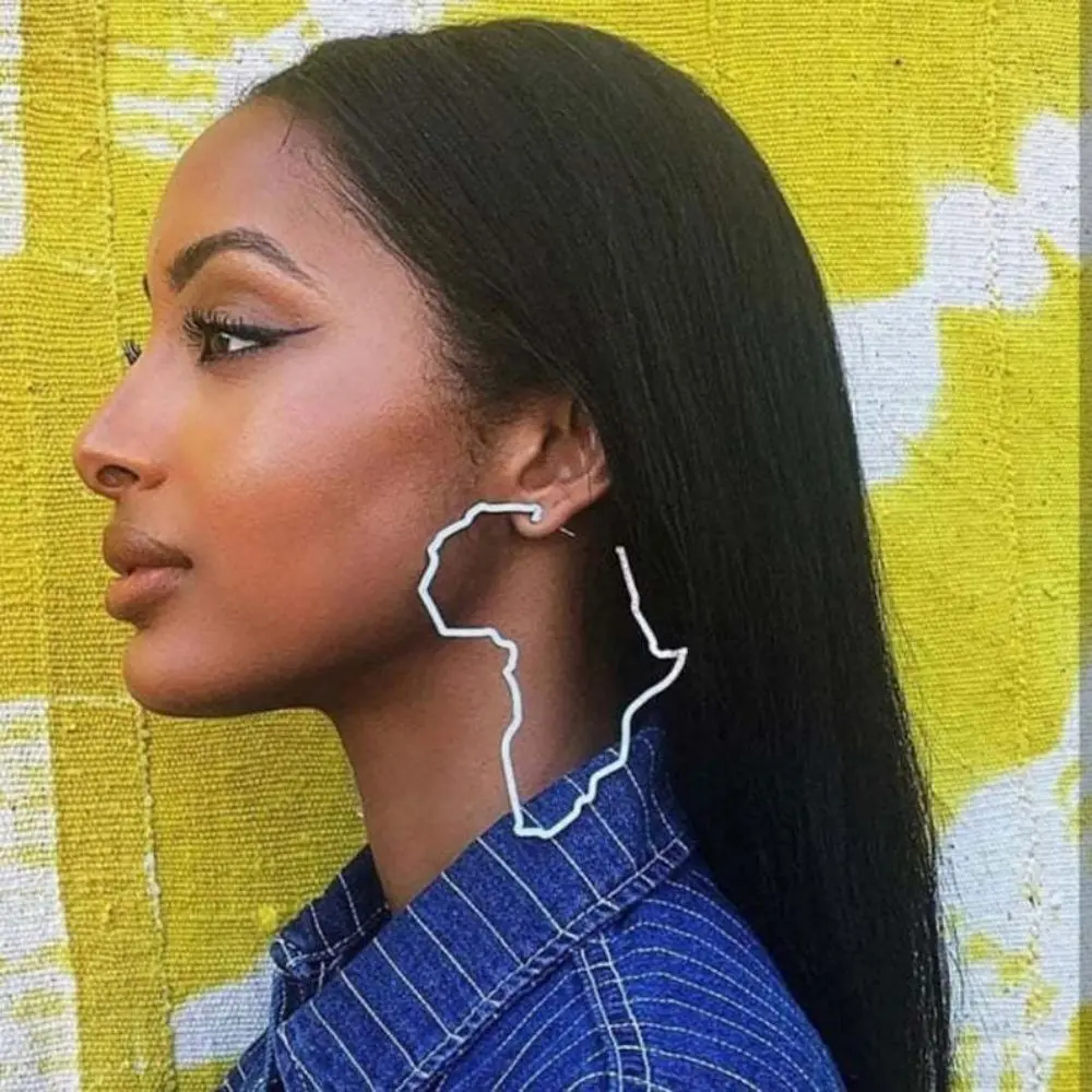 

European and American Fashion Exaggerated Personality Hollow-out Africa Map Earrings Oversized Hollow Earrings Jewelry Gits, Picture color