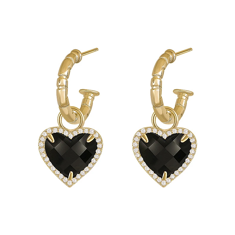 

AO06-9 Simple personalized and fashionable new black peach heart full diamond C-shaped Earrings