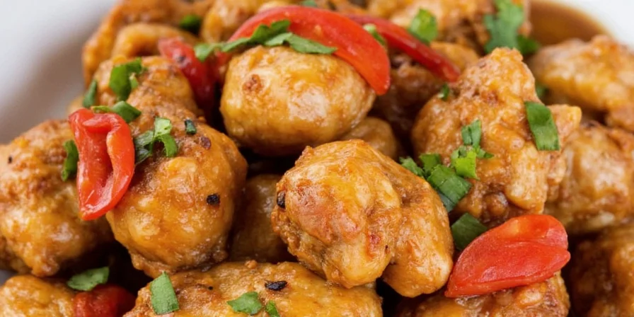 Chicken cooking in a pan with walnut sauce