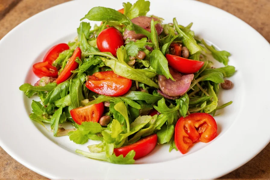 Colorful salad with red peppers, greens, and other vegetables for healthy eating