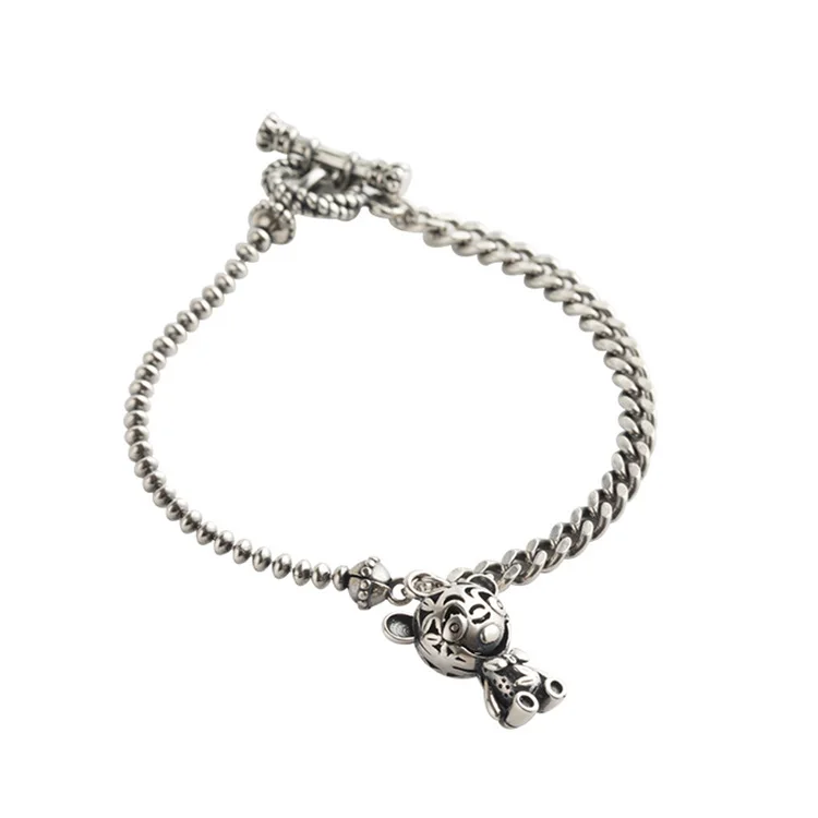 

Hot sale antique 925 sterling silver retro gold plated cuble tennis chain anime charm bracelet