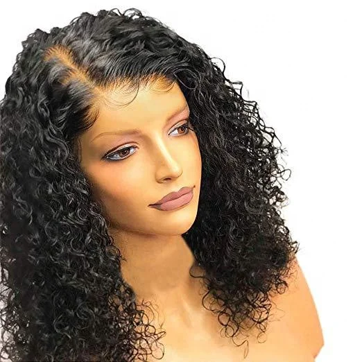 

Hot Popular Man-Made Soft Black Curly Wavy Short Cheap Wigs With Baby Hair