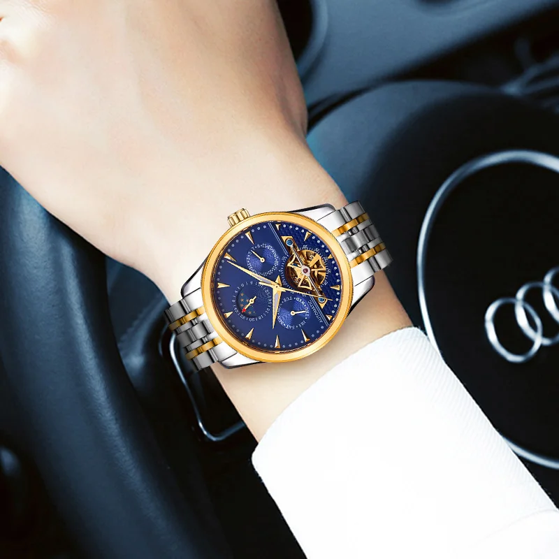 

Custom LOGO Brand Automatic Wrist Watch Stainless Steel Luxury Chronograph Gold Mechanical Watches