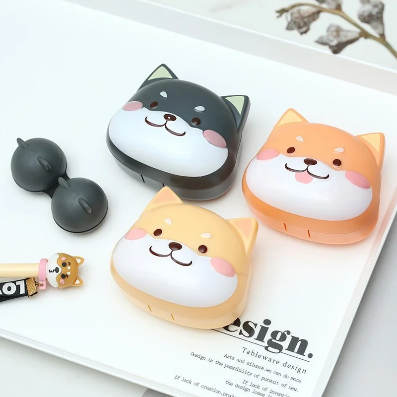 

Portable Contact lens case box Cute cartoon Plastic Contact Lenses mate boxes Lovely shiba inu dog shape Contact Lenses Cases
