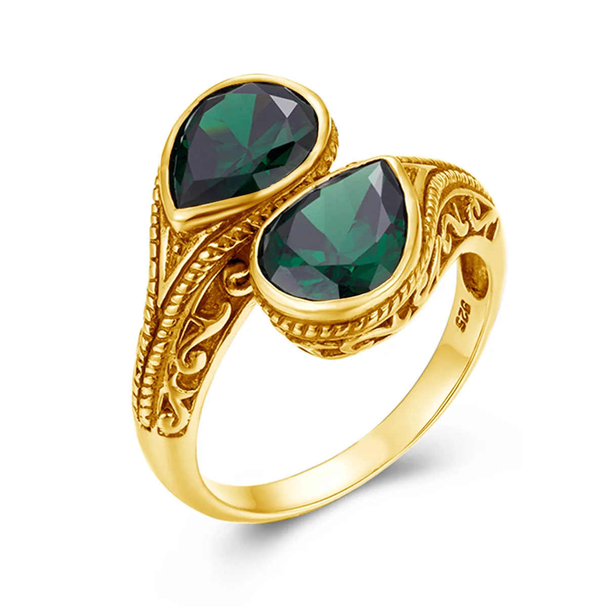 

Antique Gothic Jewelry Christmas Holiday 925 Sterling Silver 18K Gold Plated Emerald God's Eye Rings For Women Gift