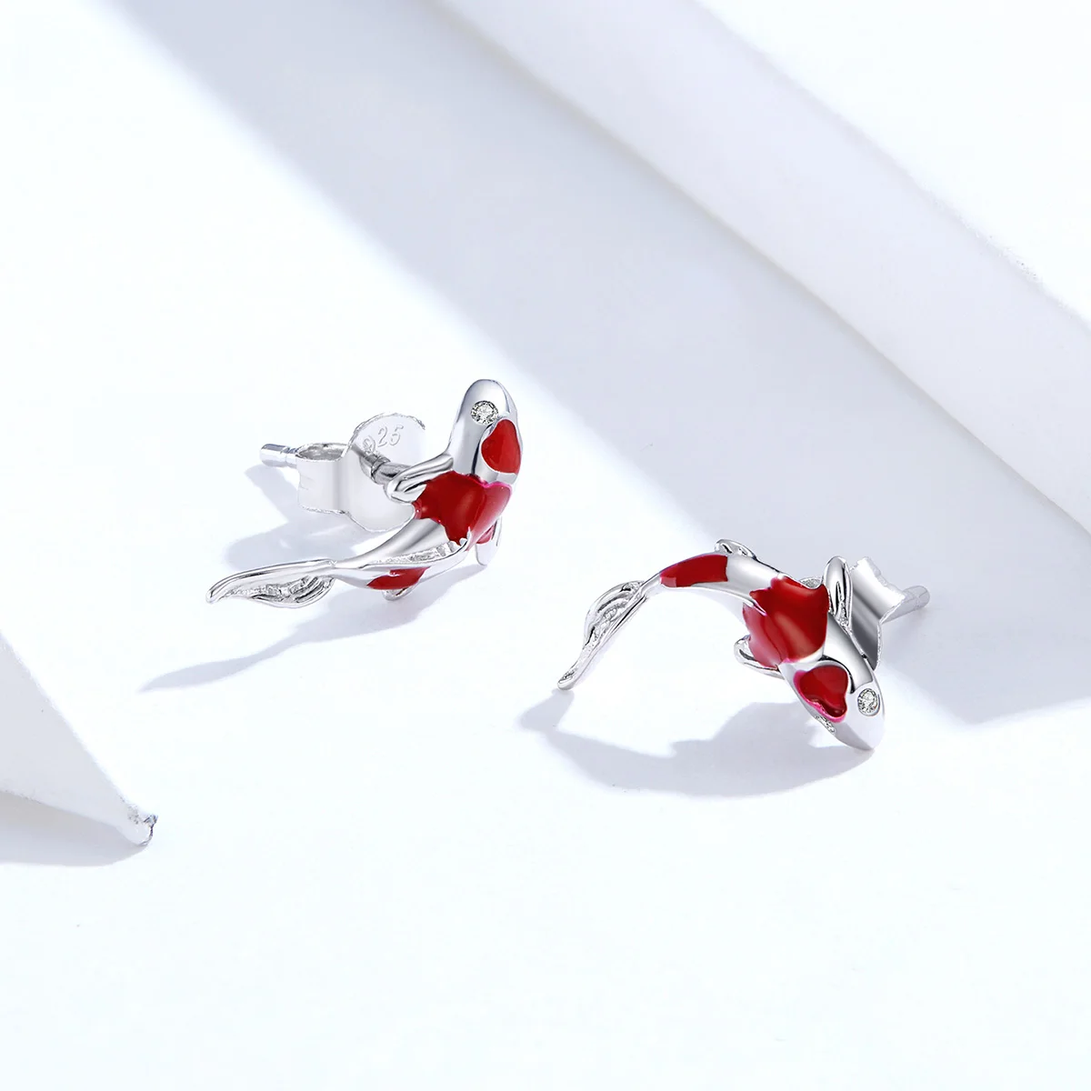 

SCE812 Red lucky koi jewelry 925 silver fish stud earrings