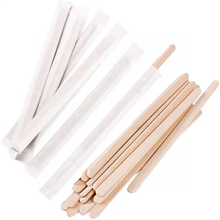 

High Quality individual paper wrapped coffee stirres 140mm Wooden Coffee Stirrer Sticks, Wood color