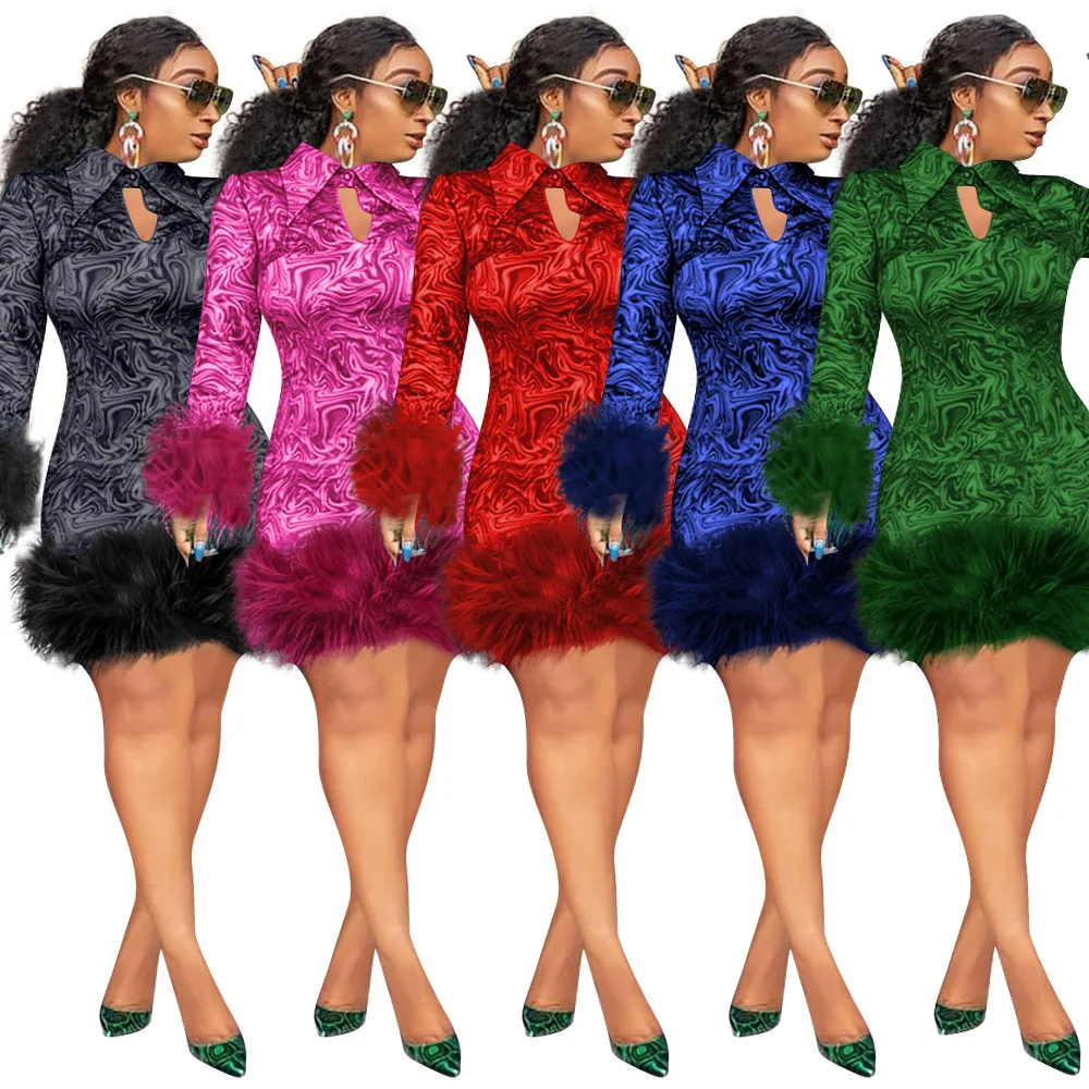

B53808A Fashion flower print women dress sexy long sleeve plus size dress, Black/green/navy/red/rose red