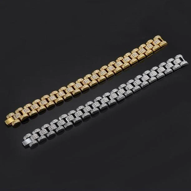 

Hot sale Mens Cuban Link Chain Crystal Choker Iced Out Skeleton Watches