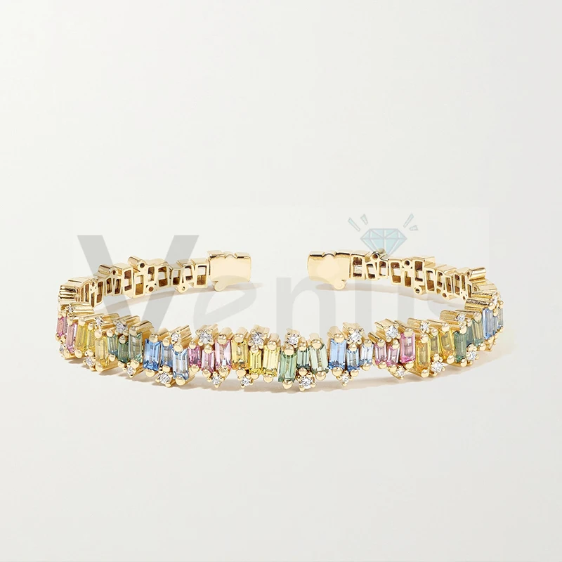 

VENUS Wholesale fashion colorful zircon bracelet 925 sterling silver shiny luxury Cuff bracelet, Gold color