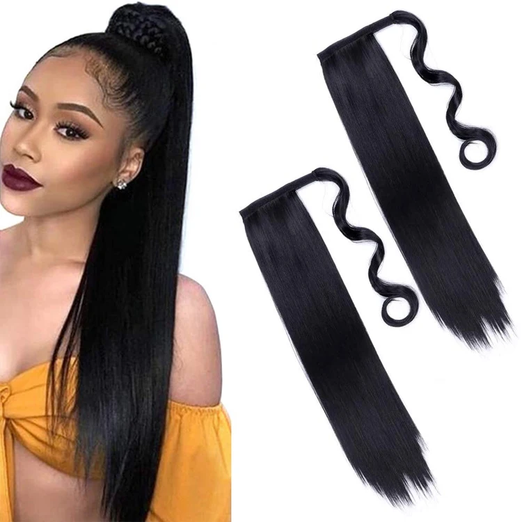 

synthetic hair straight ponytails Hairpiece Tail Clip in Ponytail braiding Hair Extensions Black Women synthetic hair chignon, All colors